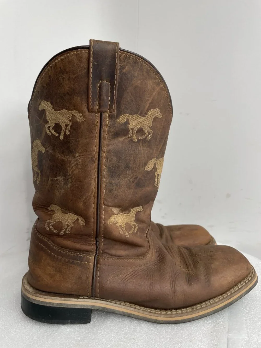 Smoky Mountain Leather Western Cowboy Brown Horse Embroidered Boots Kids Boys 5